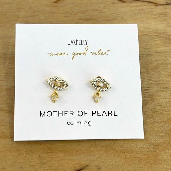 JAXKELLY Mother of Pearl Evil Eye Drop Earrings New - Picture 2 of 5